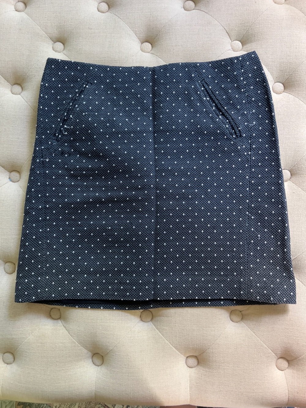 LOFT Navy Mini Skirt with White Micro-dot Pattern